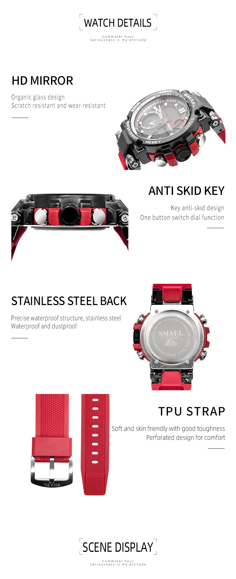 SMAEL 8093 Men's Analog Digital Dual Display Sport Watch - 50M Waterproof LED Backlight Alarm Stopwatch Chronograph Shockproof view 3