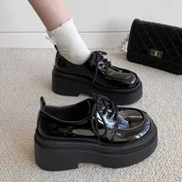 2025 Women Spring New Black Platform Flats Shoes Women Loafers Slip on Boat Shoes Designer Casual Leather Oxfords