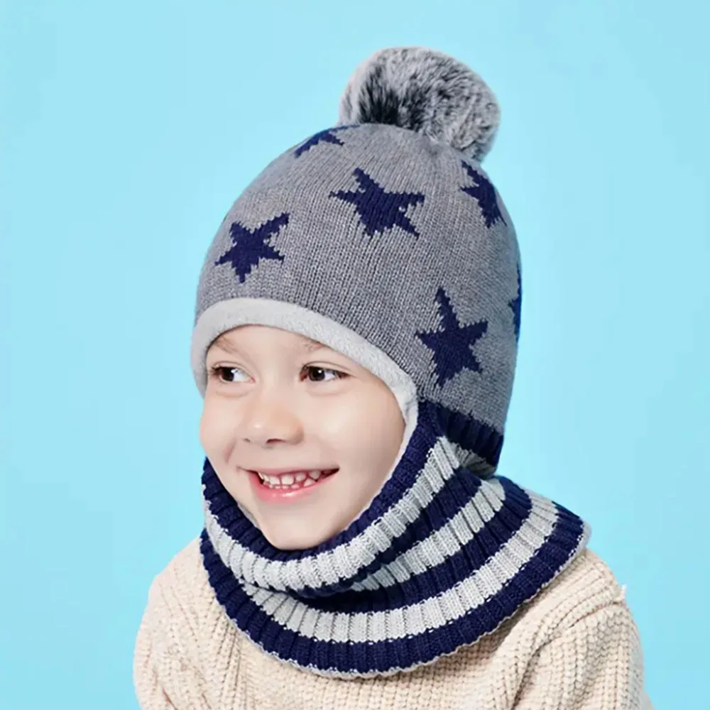 

Winter Thickened Warm Cartoon Fashion Knit Hat with Ear Flaps for Boys and Girls, Cold-Resistant Windproof Breathable Hat
