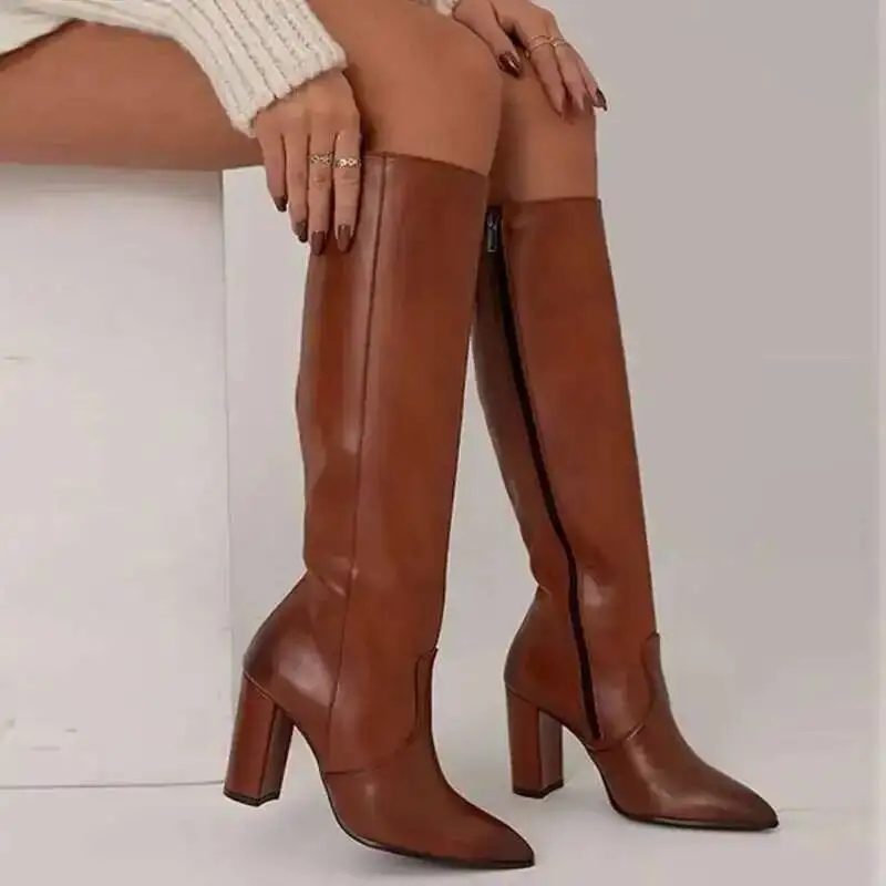 

Western Knee Boots High Heels Pointed Toe Big Size Boots Botas Mujer