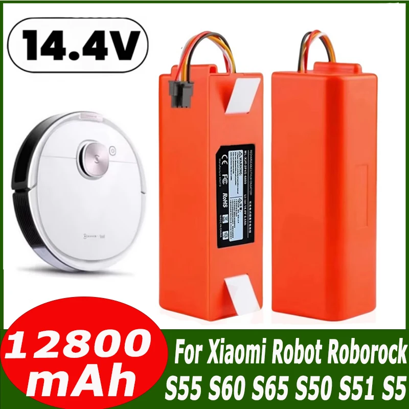 14.4V 12800mAh Battery for Xiaomi Part number(BRR-2P4S-5200S,BRR-2P4S-5200D) Robot Roborock S50 S51 S55 S51 T4 T6 T7 1T