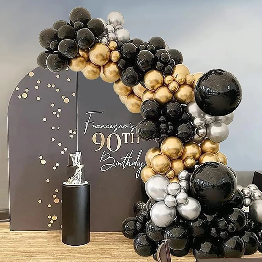 Metal Gold Silver Balloons Garland Black Latex Balloon Arch Kit Birthday Party Baby Shower Wedding Anniversary Decoration Globos