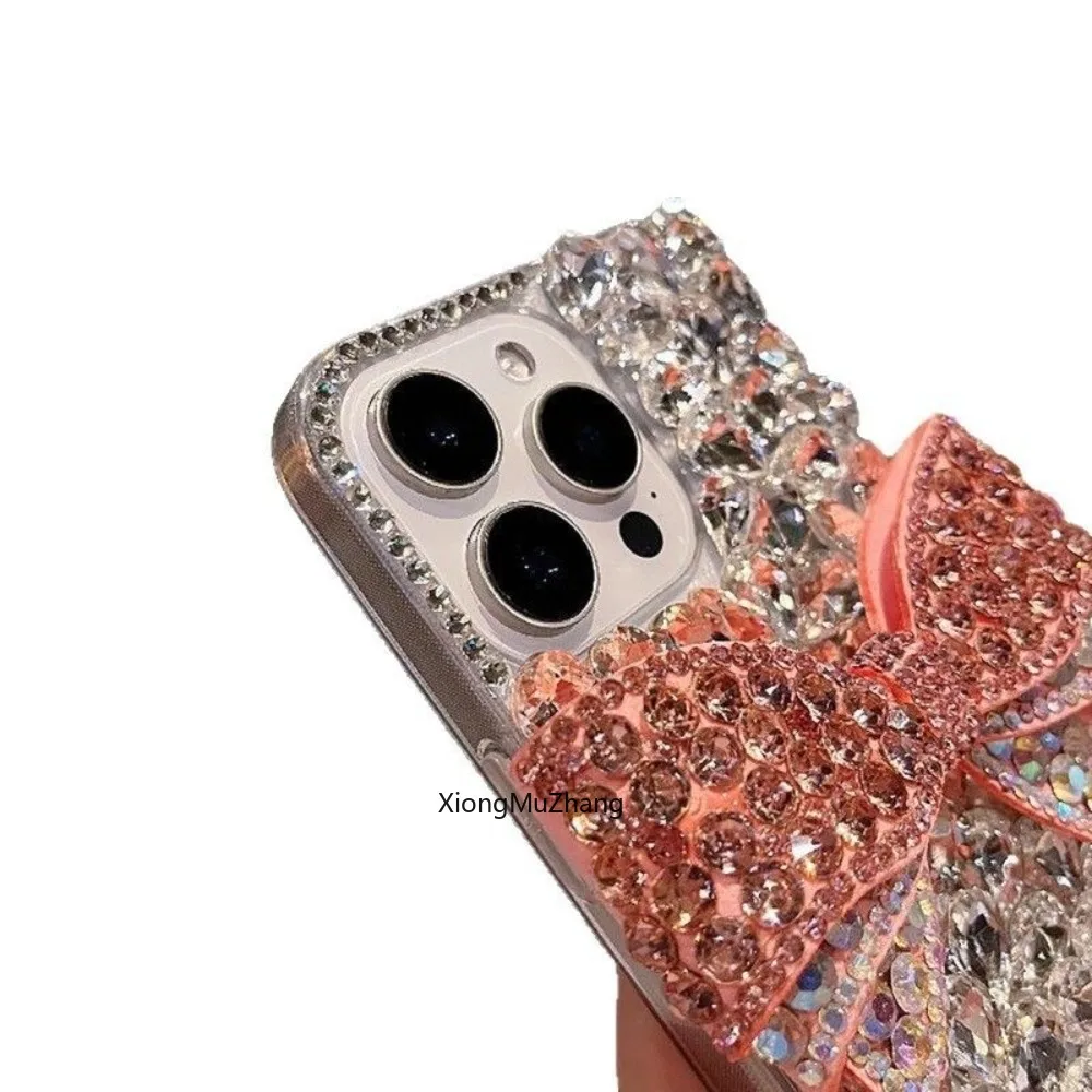 Vollständig mit Diamanten besetzte Handyhülle für iPhone 11 12 13 Mini 14 15 Pro Max 16 18 17 Pro Max Xs Max Luxuriöse Handgefertigte Schleifen-Handyhülle mit Kristallen – Detail 5