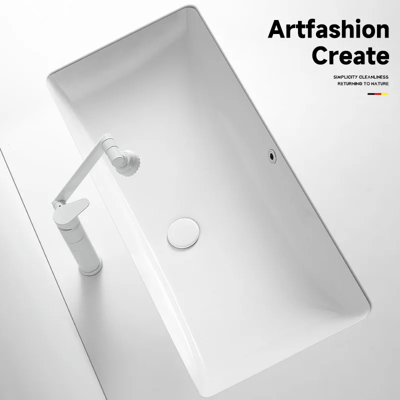 Large Size Drop-in Sink Square Bathroom Face Washing Single Basin Ceramic Oversized Embedded Wash Basin