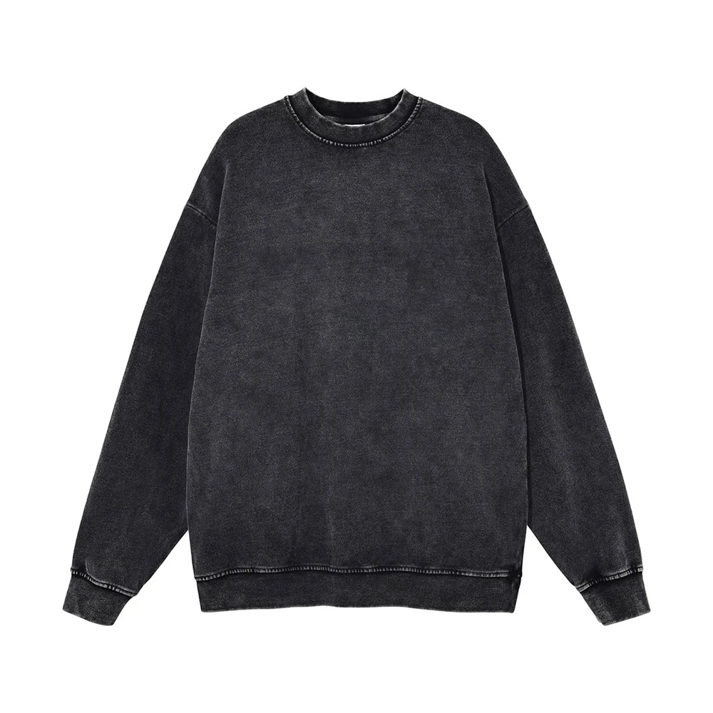 

Black Cotton Loose Round Neck Vintage Sweatshirt Men Women Basic Long-sleeved Pullover T-shirt Chic Streetwear Tops Casual Wear