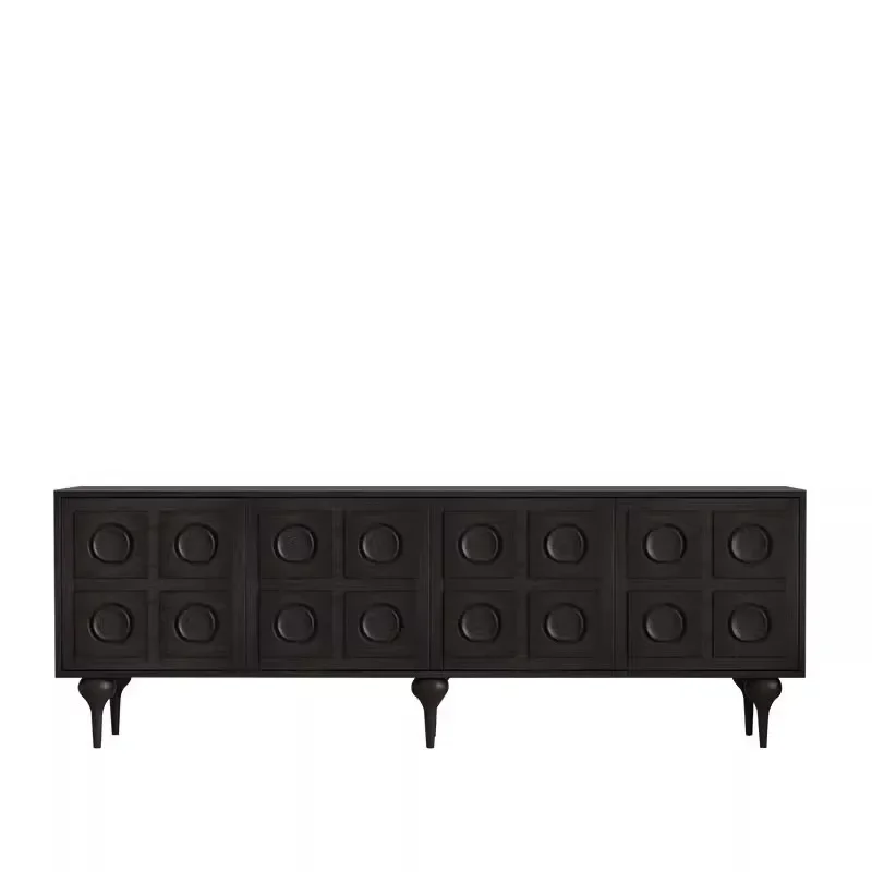 

American solid wood TV cabinet household living room small apartment French retro new heightened black TV cabinet