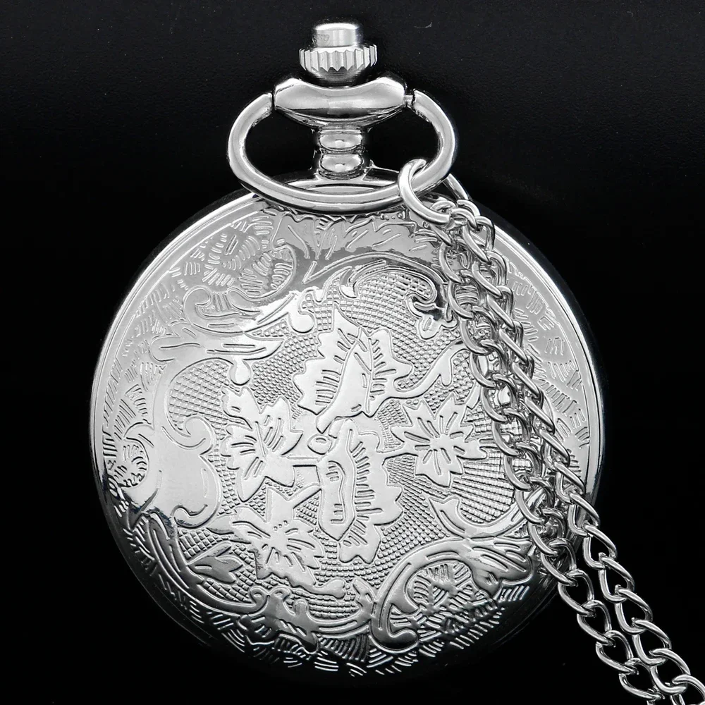 Orologio da taschino al quarzo con pietra preziosa cava in argento Orologio da donna da uomo Steampunk Collana vintage con catena al quarzo Orologio da taschino Reloj