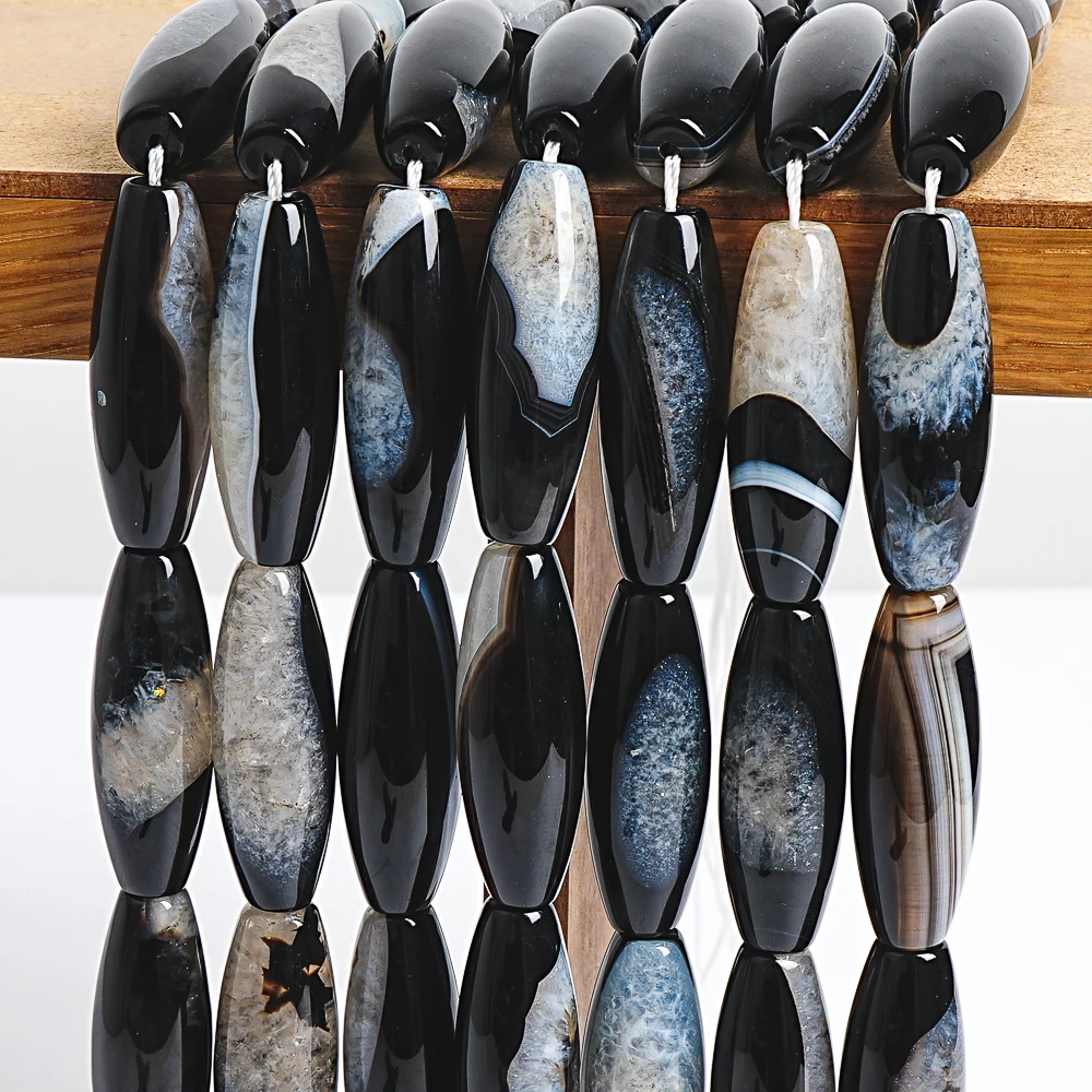 40x14mm Natural Agate Rice Beads with 2mm Hole Loose Stone Beads for Jewelry Making DIY Crafts Bulk Wholesale Beading Supplies