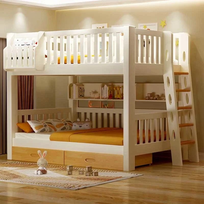 Solid Wood Children Bunk Beds Teen Bunk Parallel Modern Double Beds Same Width High Low Bedroom Nordic Furniture