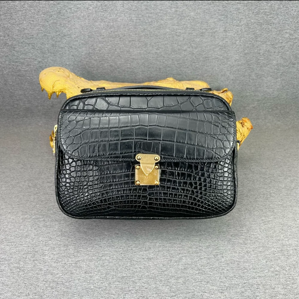 Authentic crocodile leather men's one-shoulder cross-body bag genuine crocodile leather flap handbag men's zipper mesman bag