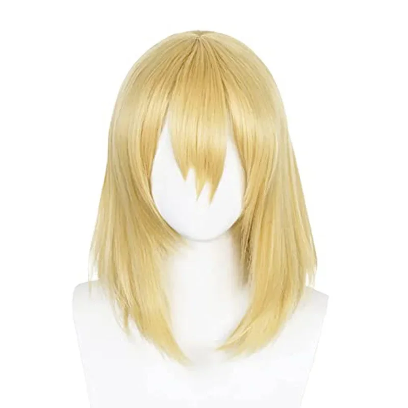 

Anime Howl's Moving Castle Wizard Howl Cosplay Short Blonde Yellow Wig With Howl Earrings Necklace Wig