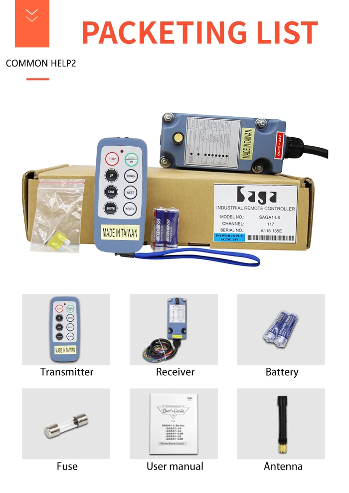 Saga L8 6-Tasten-Single-Speed-Industrie-Funkkran-Fernbedienung schaltet Winde Hoist Track Crane Controller Lift – Detail 6