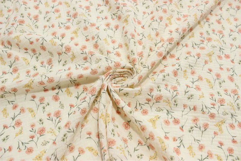 Flower Printed Cotton Crepe Fabric Soft Seersucker Double Gauze Fabric,DIY Sewing Baby Cloth Bedding Sheet Handicrafts 100x135cm