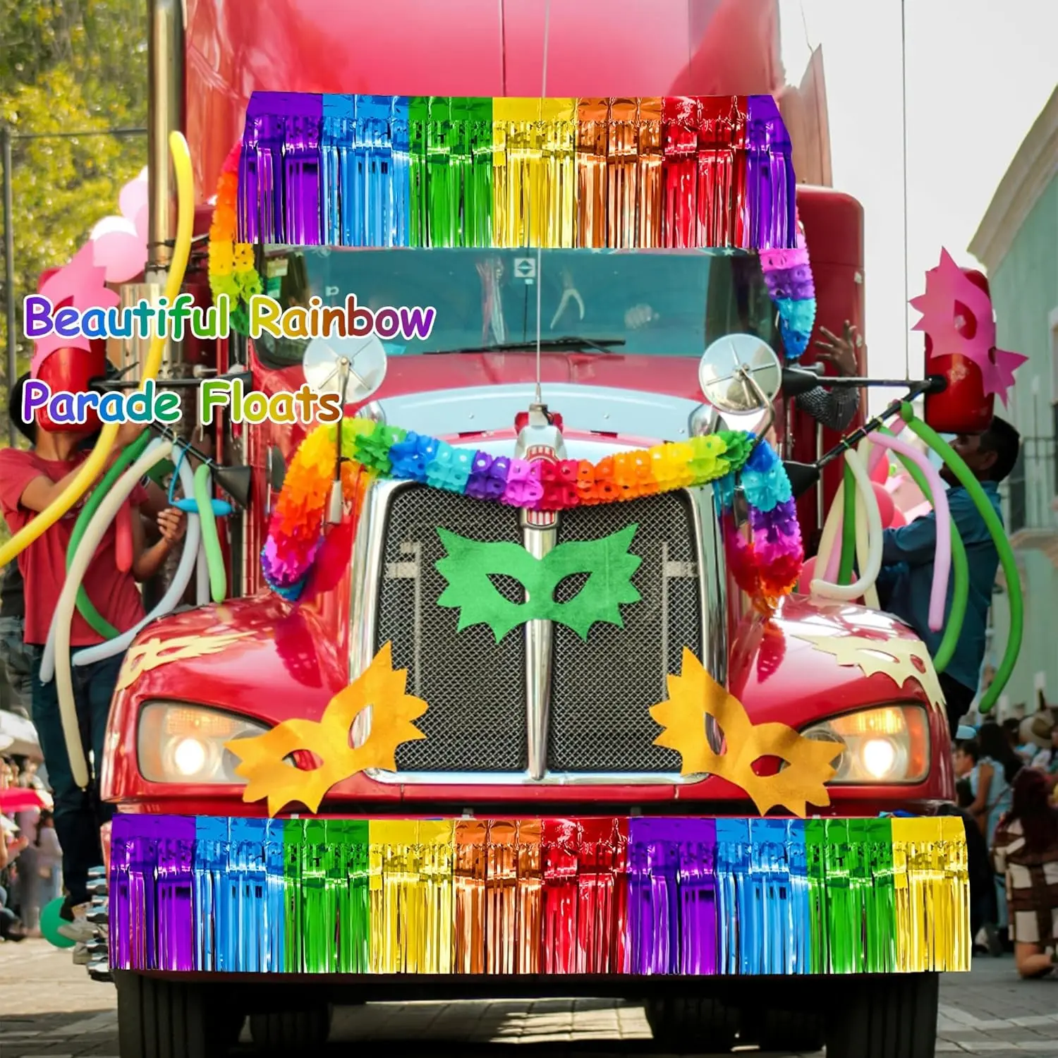 Bunte Folien-Fransengirlande Regenbogen-Lametta-Banner-Vorhang für Festwagen, Karneval, Geburtstag, Pride-Party-Dekoration – Detail 4