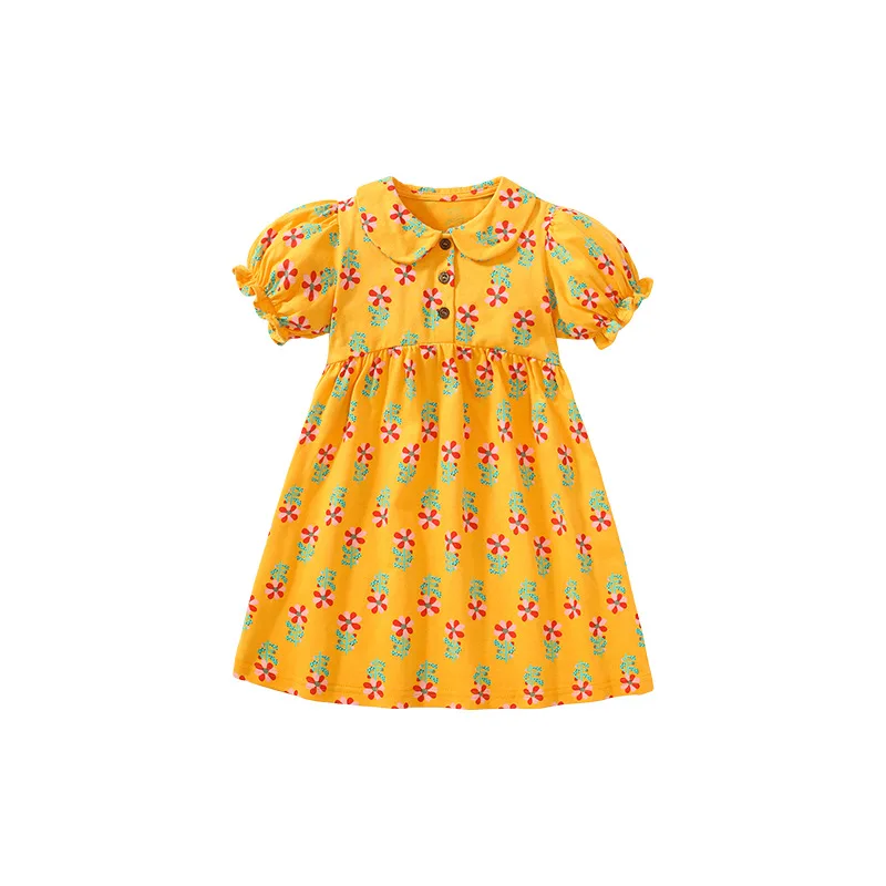 

Girls Princess Dress Summer Style Cotton Open Front Doll Collar Girls Dress Children's Short Sleeve Dress