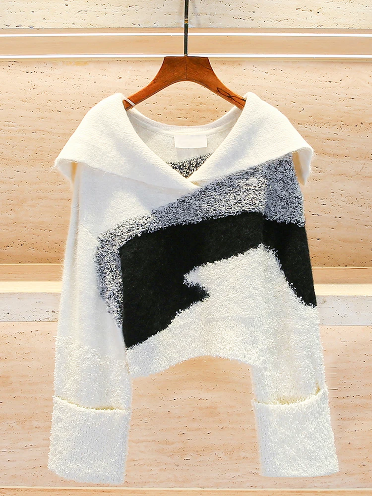 

Вязаный свитер с воротником темно-синего цвета Small Fraance Sle Autumn Faion, женский топ премиум-класса в европейском стиле, повседневный топ для поездок на работу...