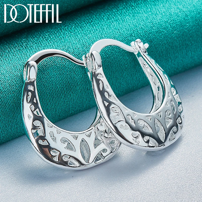 DOTEFFIL 925 Sterling Silver Hollow Flower Hoop Earring Woman Party Gift Fashion Charm Wedding Engagement Jewelry