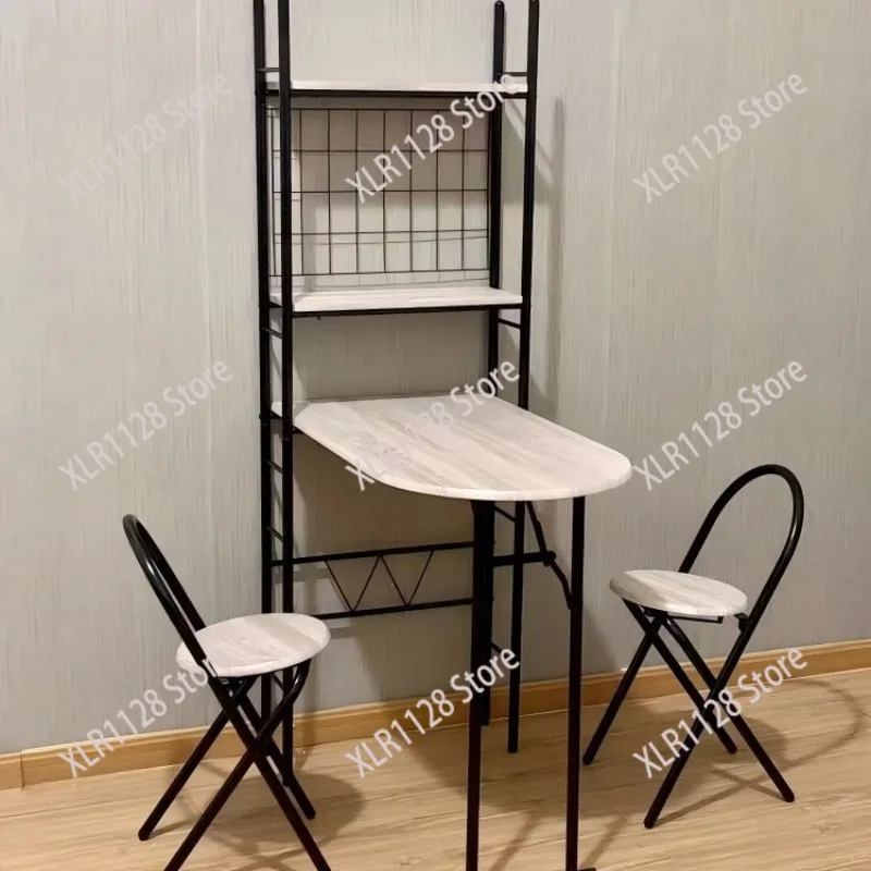 Multifunctional Folding Kitchen Table Chair Set Wall Mounted Storage Rack Integrated