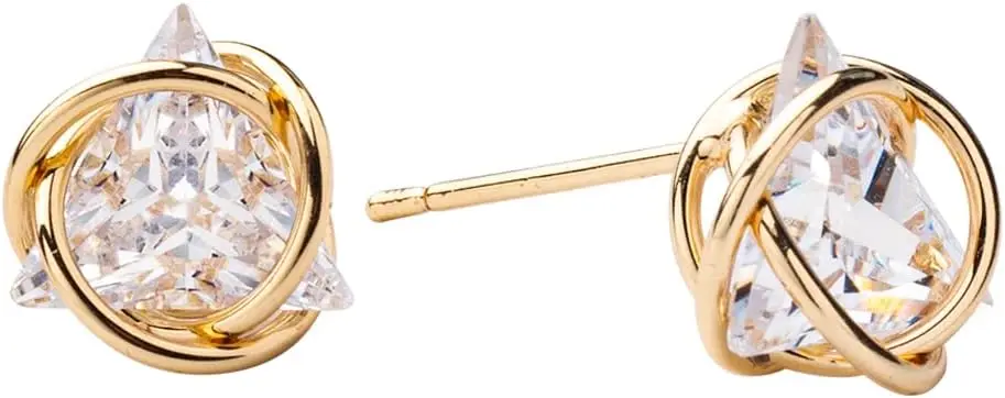 

Geometric Gold Knot Stud Earrings with Cubic Zirconia for Women