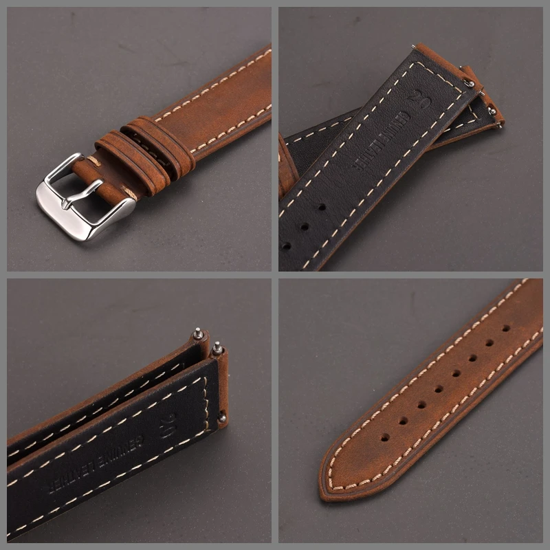 EACHE Genuine Leather Watch Band 20mm 22mm Light Brown Dark Brown Matte Retro Watch Strap With Quick Release Spring Bar