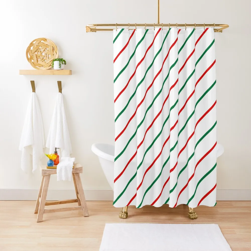 

Candy Cane Thin Stripes Pattern - Red and Green Shower Curtain Bathtub Shower For Bathroom Modern Bathroom Accessories Curtain