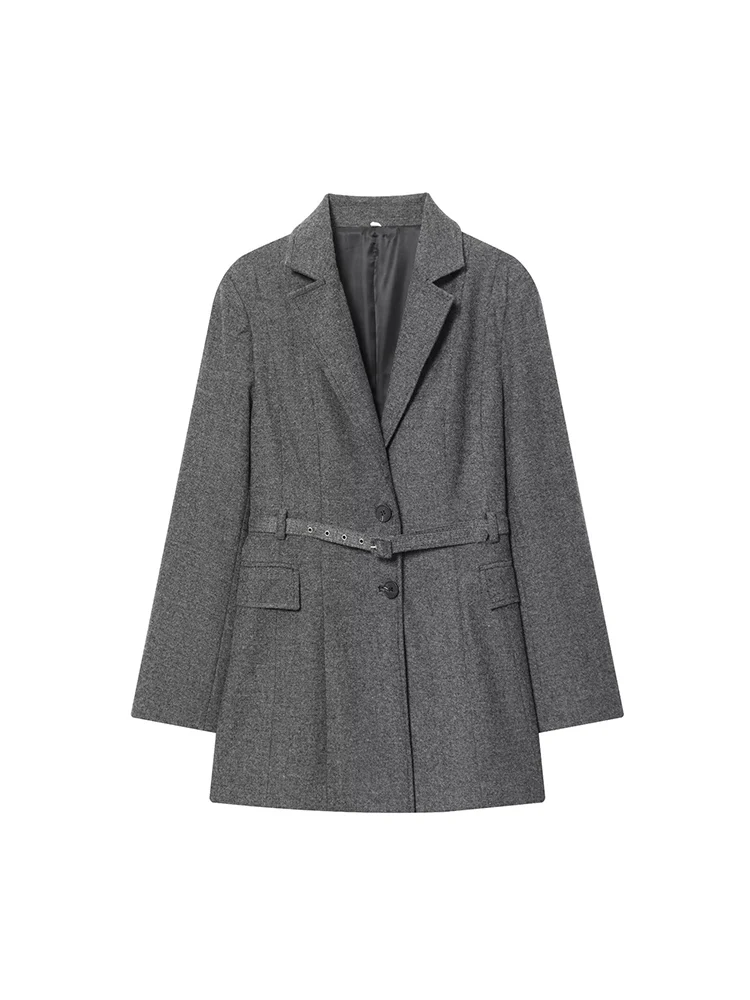 

Новая женская модная и универсальная однотонная повседневная однобортная куртка с поясом в европейском стиле