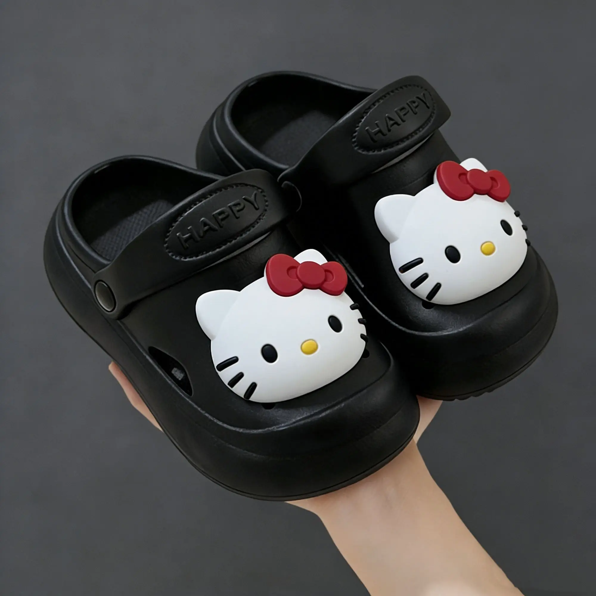 

Kawaii Hello Kitty Cartoon Bow Ornament Adjustable Back Strap Design, Lightweight One-Piece Eva Non-Slip Casual Summer Shoes