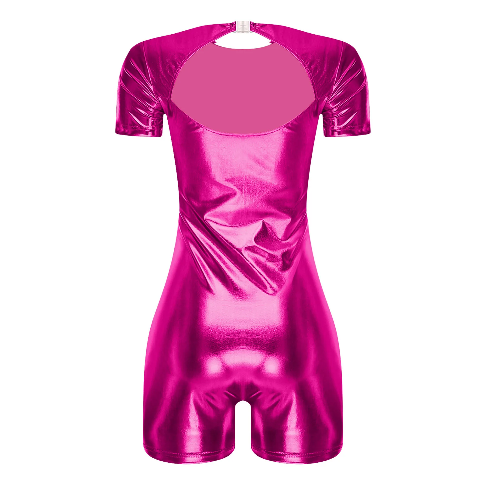 

Женский тонкий боди Rave Metallic с круглым вырезом и короткими рукавами сзади, полые шорты для мальчиков, цельный комбинезон-купальник, Клубная одежда, купальный костюм