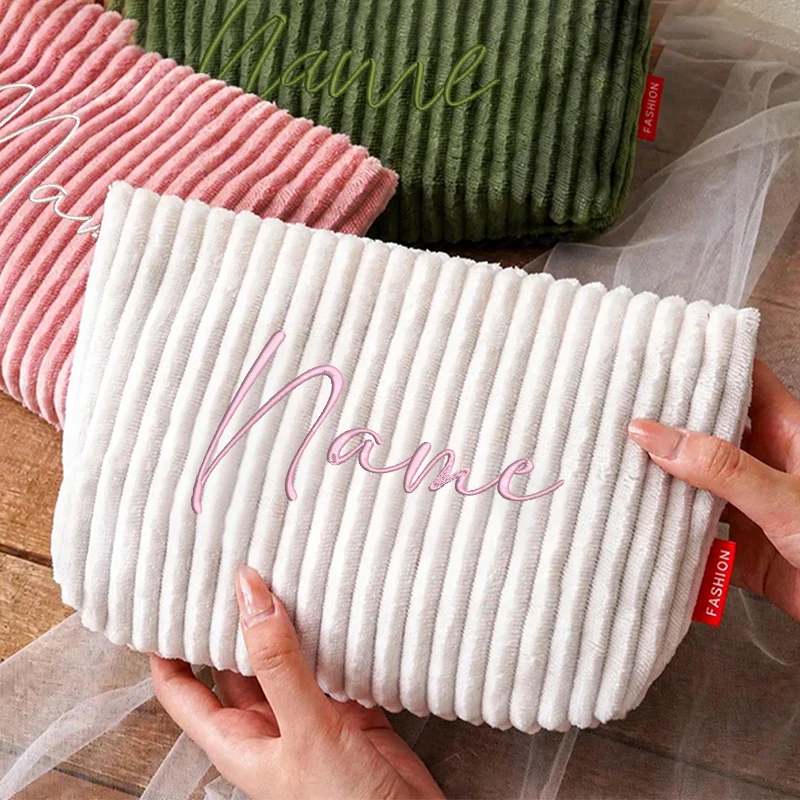 Personalized Embroidered Cosmetic Bag Bridesmaid Gift Corduroy Pouch Bag Monogram Makeup Bag Bridesmaid Proposal Makeup Organize