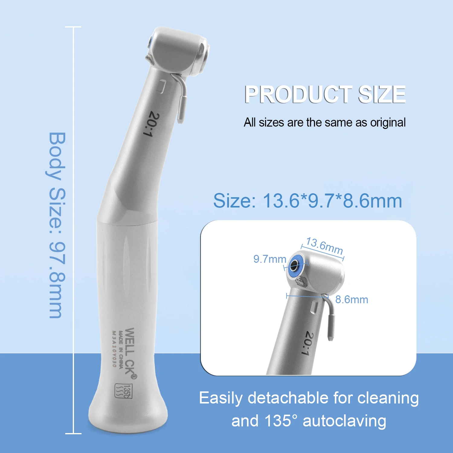 WELL CK Dental Low Speed Handpiece 20:1 Reduction Implant Surgery Contra Angle Handpiece S-MAX SG20 Air Turbine