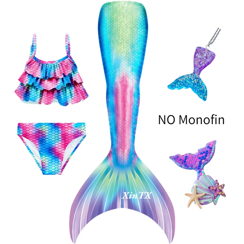 Kids Mermaid Tails Swimming Swimwear Swimmable Beach Clothes  Little Children Mermaid Swimsuit Can Add Monofin Fin