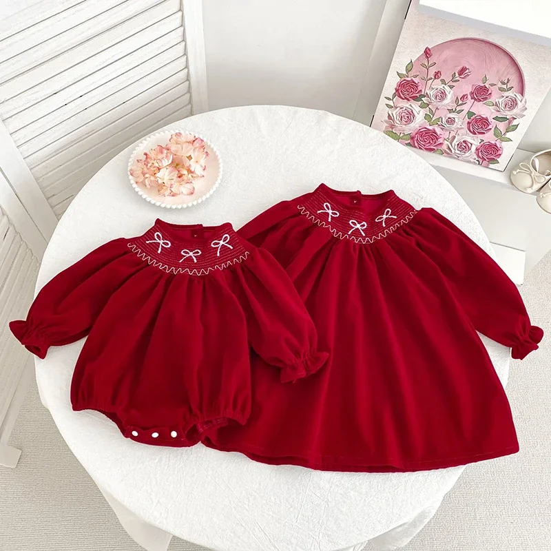 2025 Christmas Children Clothes 2-6Yrs Girl Party Dress Kids Princess Dresses Baby Girl Romper New Year Clothing Sister Dress
