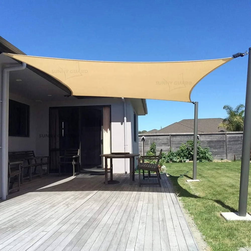 Rectangle Sun Shade Sail 12x16 FT Sand UV Block Outdoor Canopy for Patio Deck Garden Backyard