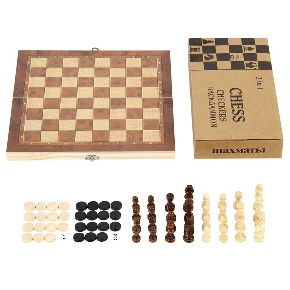 3 in 1 Chess Board Sets Wooden Exquisite Chess Set Chess and Checkers Game Set Travel Chess Sets for Chess Board Game