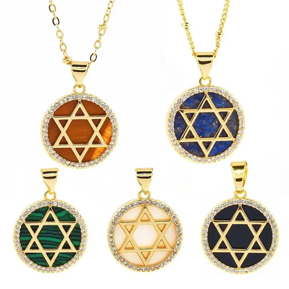 

New Israel Star Of David Necklace Jewelry Men Jewish Ethnic Hexagram Judaism Hebrew Natural Stone Pendant Charms Necklace Women