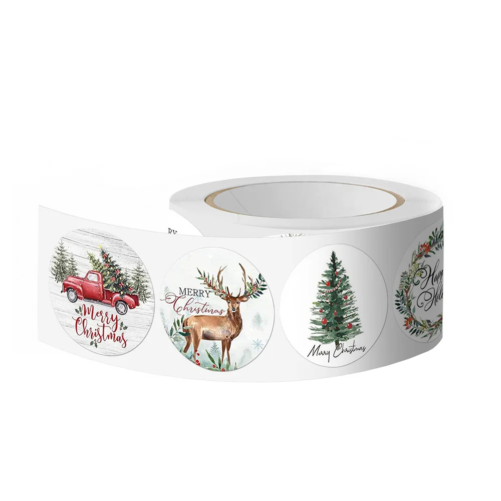 500 قطعة 1 بوصة ملصقات عيد الميلاد للمغلف ملصقات عيد ميلاد سعيد مستديرة 8 تصاميم ملصقات ديكور لتزيين هدايا عيد الميلاد