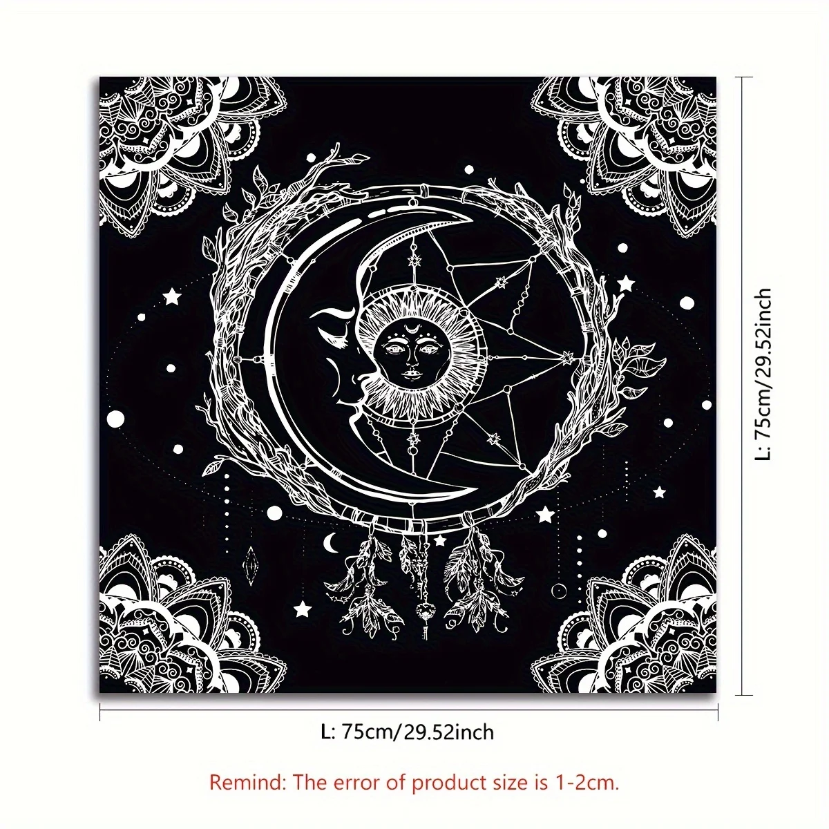 New Black Mandala Tablecloth, Starry Tarot Reading Altar Cloth, Tapestry, Wall Decor, Ritual Mat for Board Games, Tarot Cards