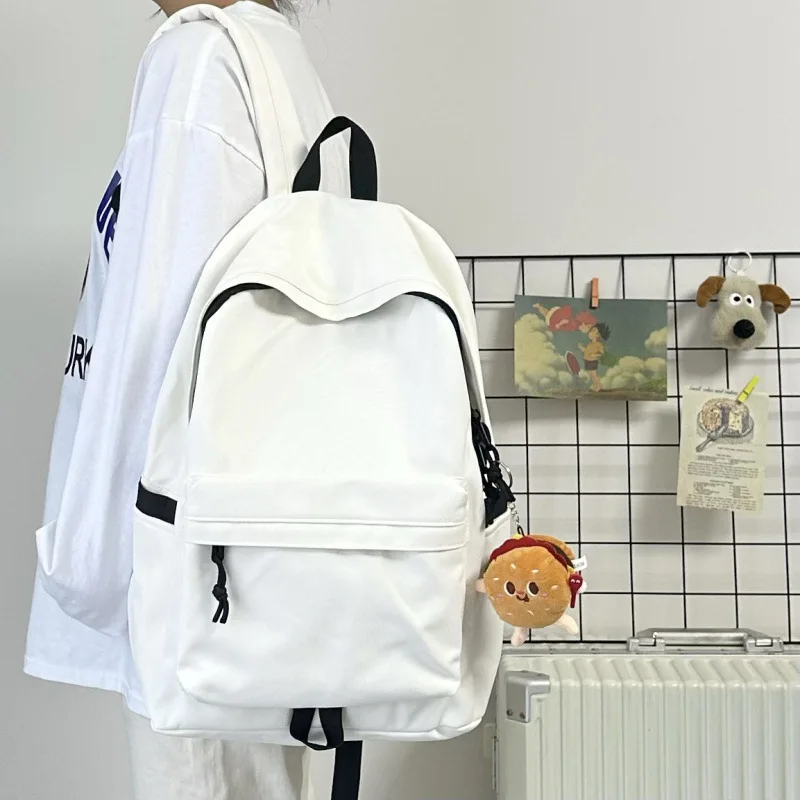 Spring Summer New Three Color Simple Solid Nylon Backpack Light Wear Resistant Large Capacity Student Campus Casual School Bag