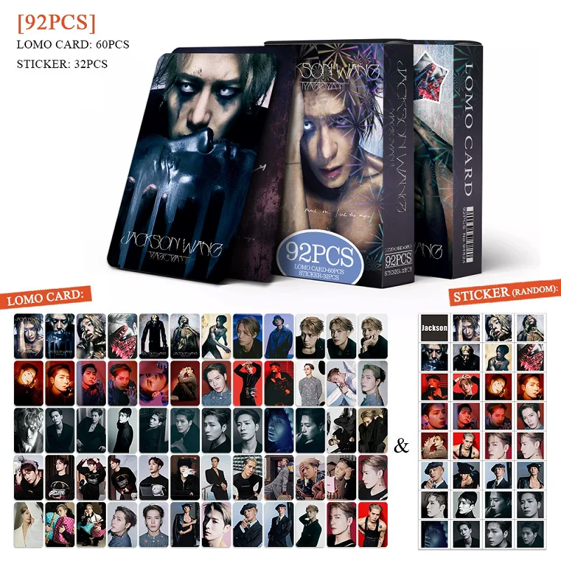 92 Pcs/Set Jackson Wang MAGICMAN2 Laser Lomo Card - Wang Jiaer Holographic Photo Cards with Bonus Stickers