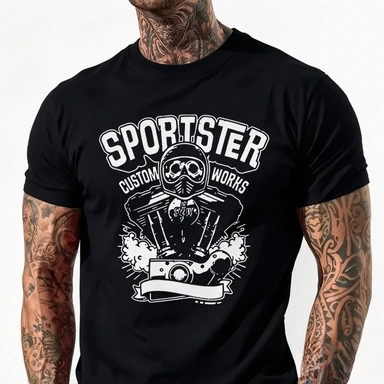 2026 Unisex Vintage Biker T Shirt Men Casual Cotton Tee Skull Rider Helmet Engine Front Print Custom Motorcycle Works Short