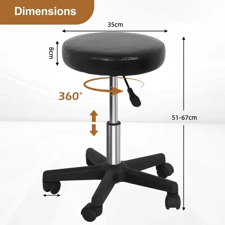 400 LBS Weight Capacity Adjustable Height Stool Ultra-Thick Seat  Cushion Swivel Stool Chair For Salon Rolling Stool With Wheel