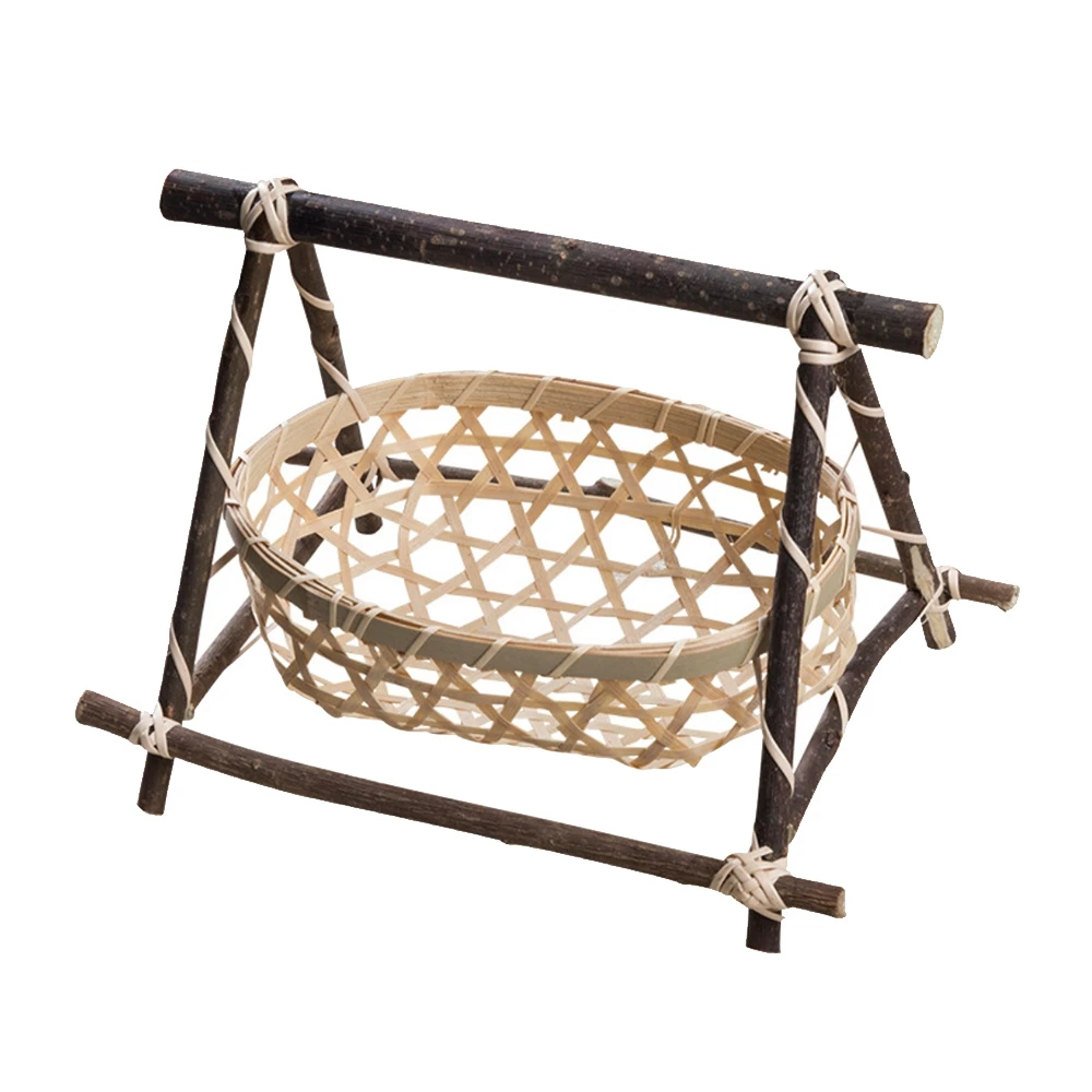 

Handmade Bamboo Weaving Storage Basket,Snack Picnic Basket,Fruit Bread Basket,Food Container Kitchen Storage Basket