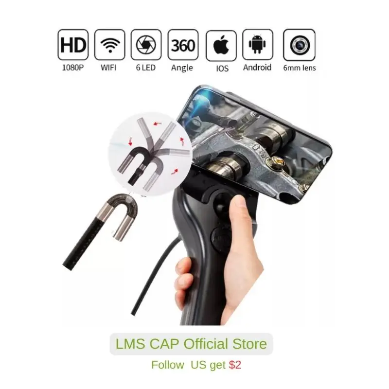 Universal Endoscope Camera Car Check Camera for the IPhone Android Four-Way 360° HD 6.0 MM Tube Camera Industrial Borescope