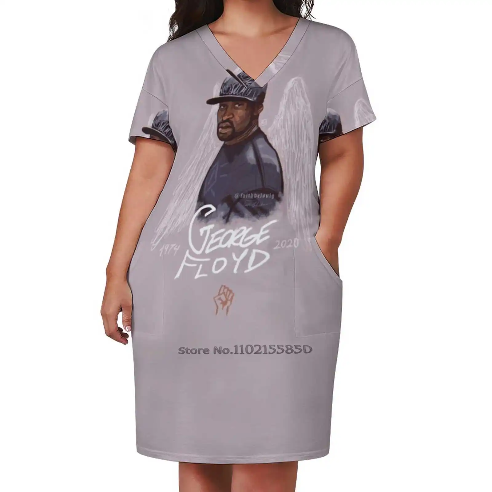 Big Floyd / George Floyd Loose Pocket Dress Print Short Sleeve Dresses V-Neck Dress 5Xl Black Lives Matter George Floyd Floyd