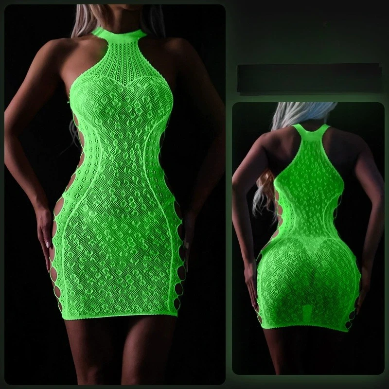 Body a rete da donna Lingerie senza spalline Sexy Tube Chemise Mini abito aderente per indumenti da notte Party Nightlight calze slip-on