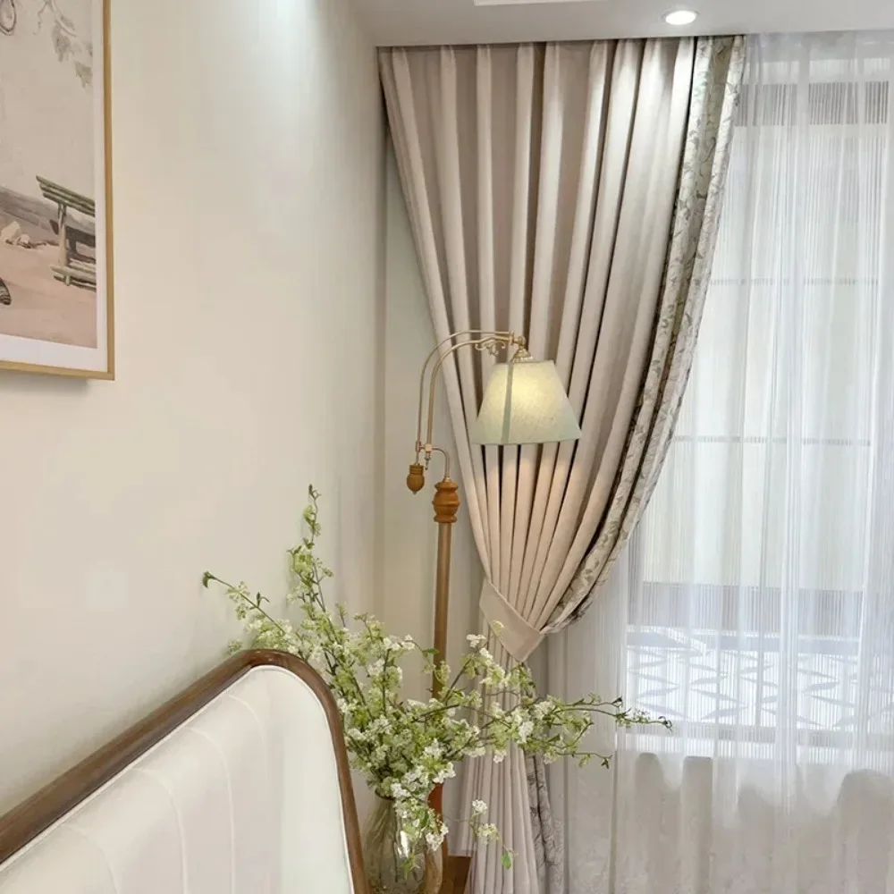 Pastorale Melk Thee Fluwelen Print Splice Verdikte Gordijnen Aangepast Eindproduct voor Woonkamer Slaapkamer Scheidingsgordijn