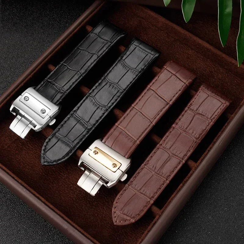 20mm 23mm Genuine Leather Watch Strap For Cartier Santos Watchband Santos 100 Men's And Women Folding Buckle strap