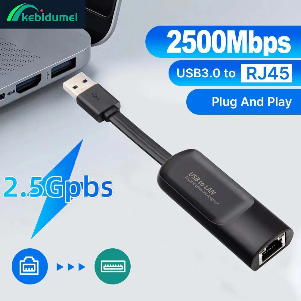 Kebidumei 2500Mbps Ethernet Adapter 2.5G USB Type C to RJ45 Network Card Wired Ethernet Gigabit Lan Adapter Hub for MacBook iPad