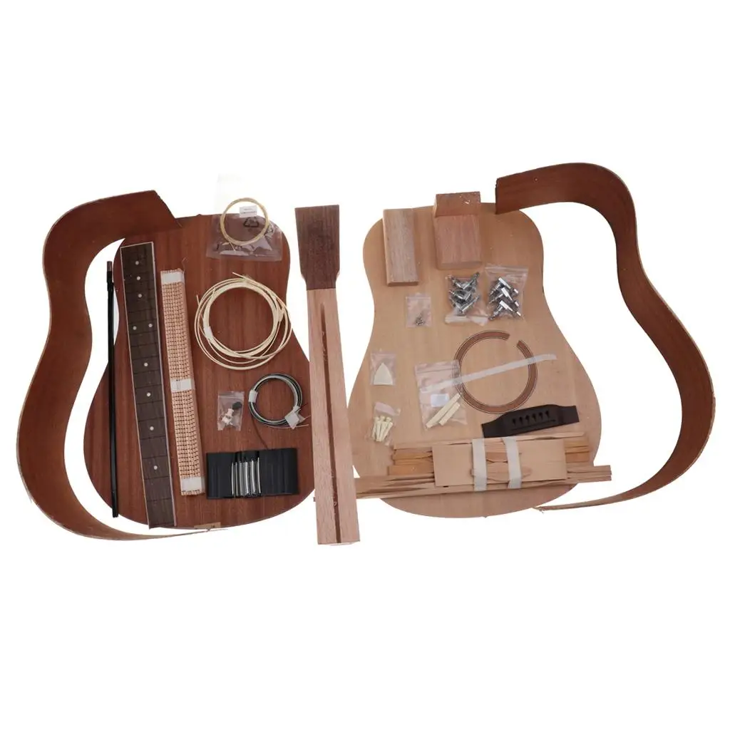 41inch Acoustic Guitar DIY Kit Spruce Wood Body Assembly Toy for Children Kids Beginners Gift