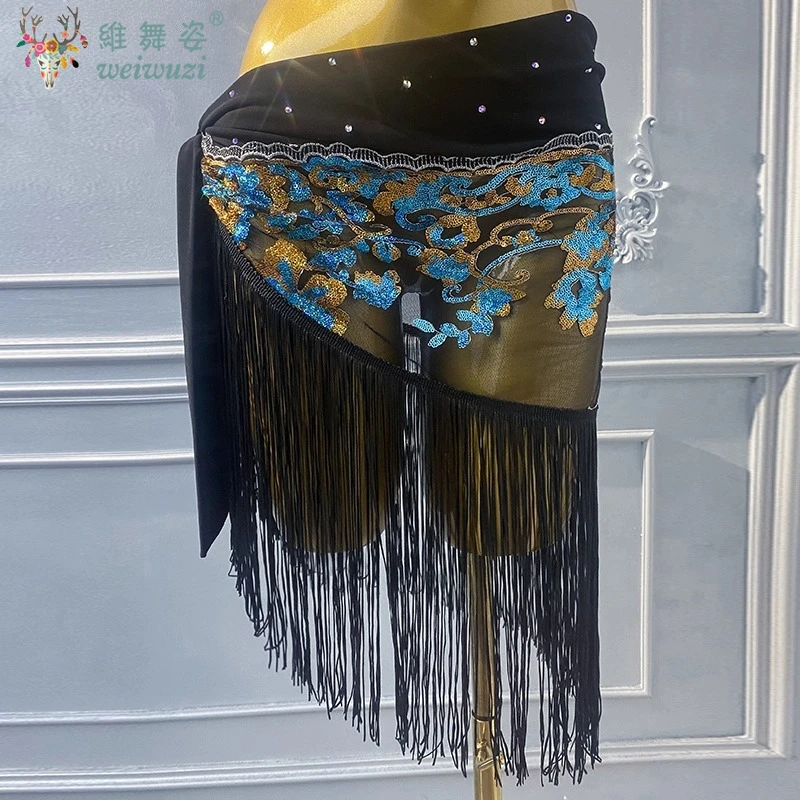 Belly Dancing Performance Hip Scarf Women's Advanced Embroidery Sequin Fringe Waist Scarf Oriental Dance Practice Accessory Belt